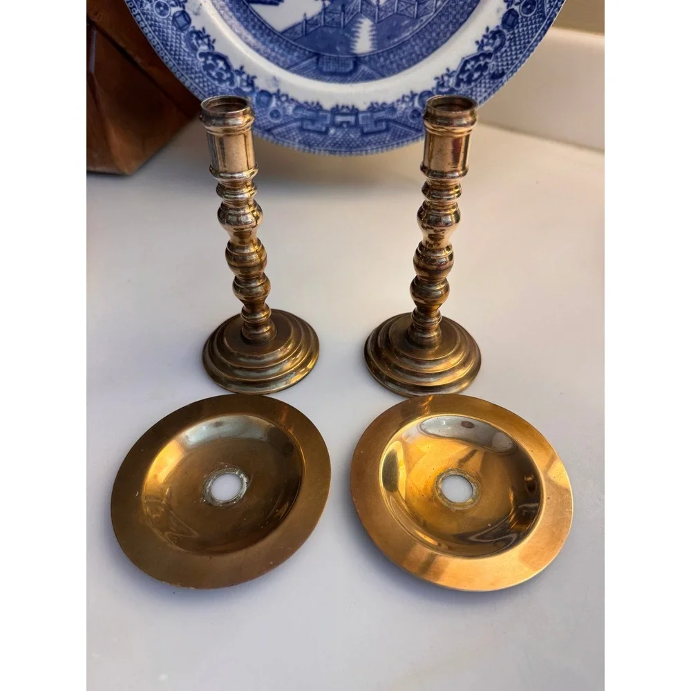 Vintage Brass Candlestick Holders Pair Modular Threaded Taper Candle Sticks 6.5